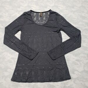 Stetson Top Womens Large Gray Lace Sheer Long Sleeve Sheer